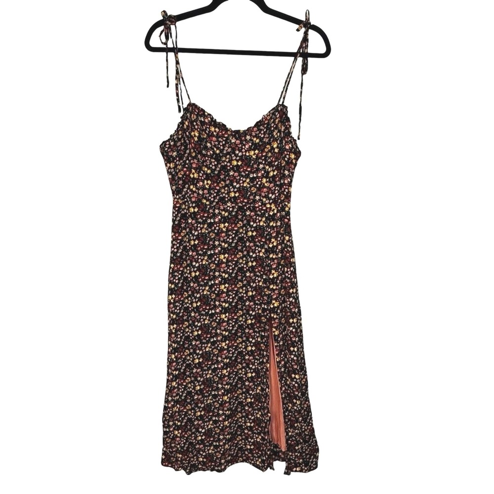 Audrey 3+1 Black Floral Midi Slip Dress M Coquette Y2K Cottagecore